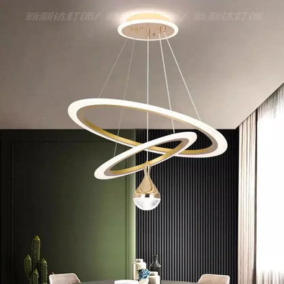 Modern gold ring led pendant light with crystal sphere dining room