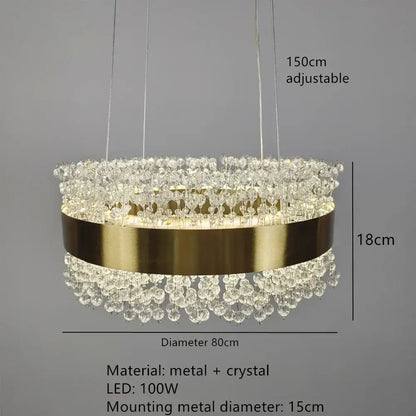 Modern gold crystal led pendant lights for dining room