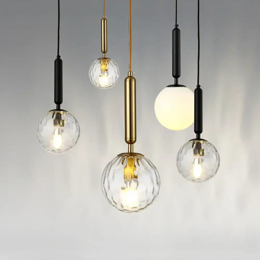Modern textured glass led pendant lights brass & black dining room