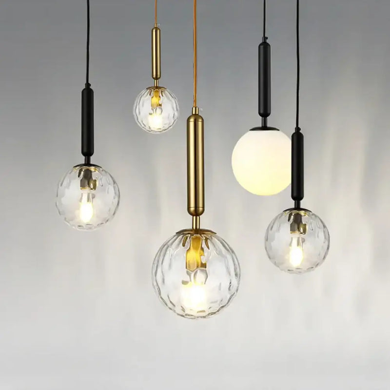 Modern textured glass led pendant lights brass & black dining room
