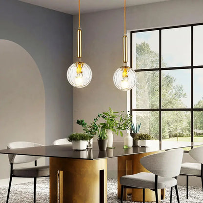 Modern textured glass led pendant lights brass & black dining room