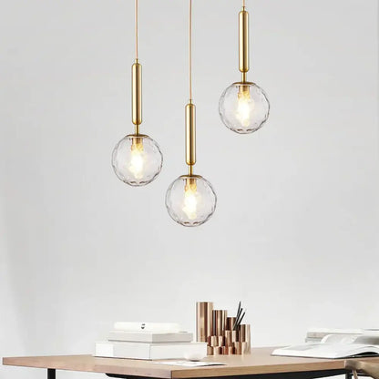 Modern textured glass led pendant lights brass & black dining room