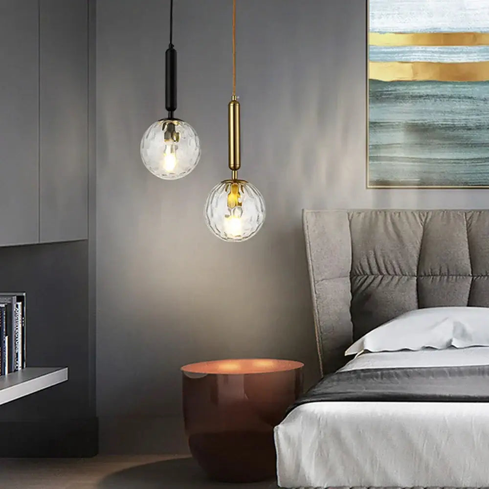 Modern textured glass led pendant lights brass & black dining room