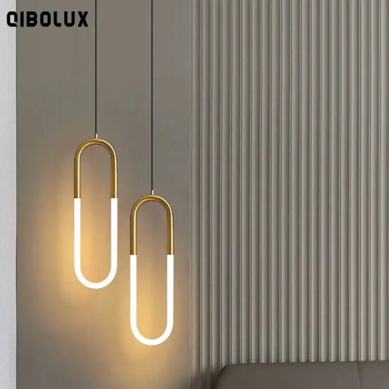 Modern gold u shaped led pendant lights bedroom hanging lamp