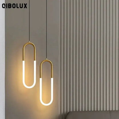 Modern gold u shaped led pendant lights bedroom hanging lamp