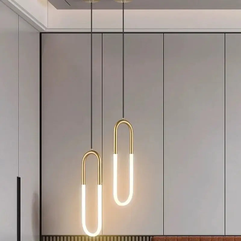 Modern gold u shaped led pendant lights bedroom hanging lamp