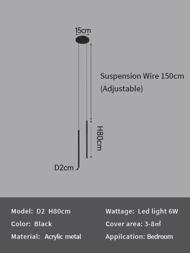 Modern minimalist black led pendant light for bedroom decor