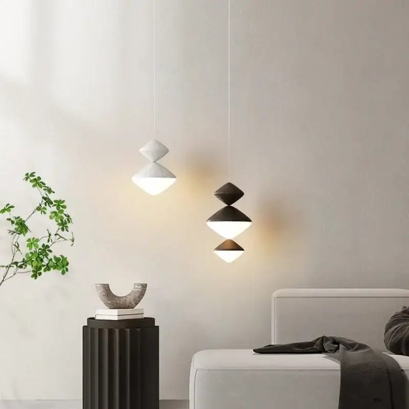 Modern geometric black & white led pendant lights bedroom