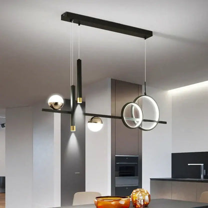 Modern black & gold geometric led pendant lights kitchen chandelier