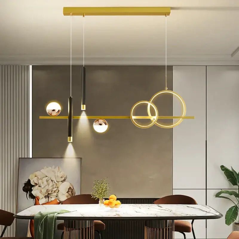 Modern black & gold geometric led pendant lights kitchen chandelier