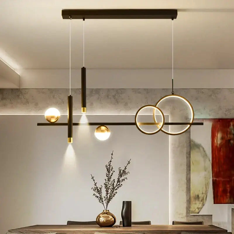 Modern black & gold geometric led pendant lights kitchen chandelier
