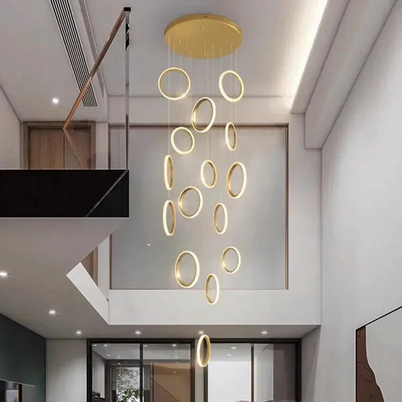 Modern golden circular led pendant lights for dining room