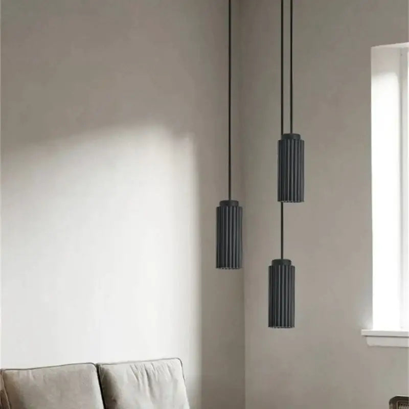 Modern fluted led pendant lights kitchen cylindrical hanging fixture