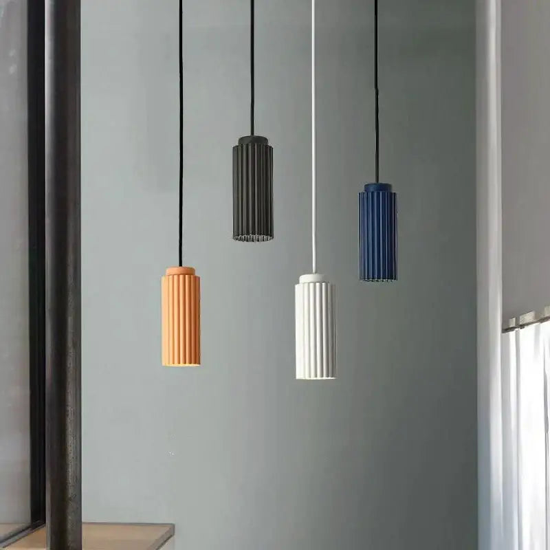 Modern fluted led pendant lights kitchen cylindrical hanging fixture