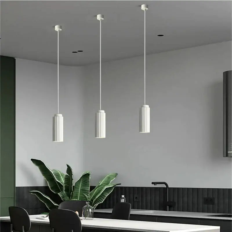Modern fluted led pendant lights kitchen cylindrical hanging fixture