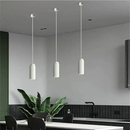 Modern fluted led pendant lights kitchen cylindrical hanging fixture