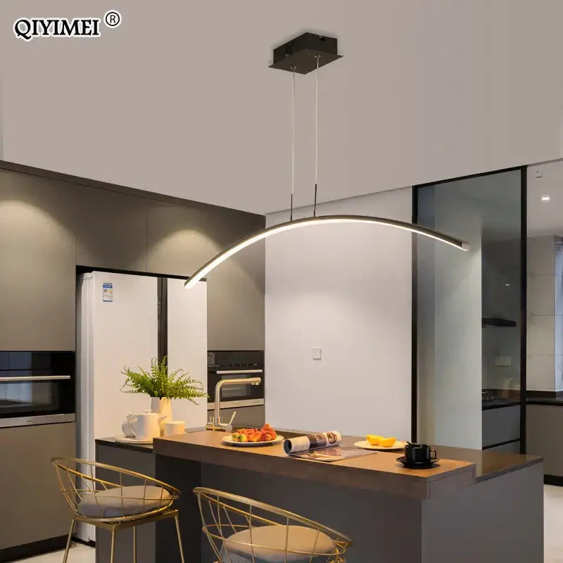 Modern arched metallic led pendant lights for kitchen with remote