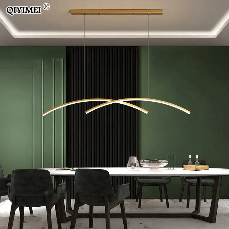 Modern arched metallic led pendant lights for kitchen with remote