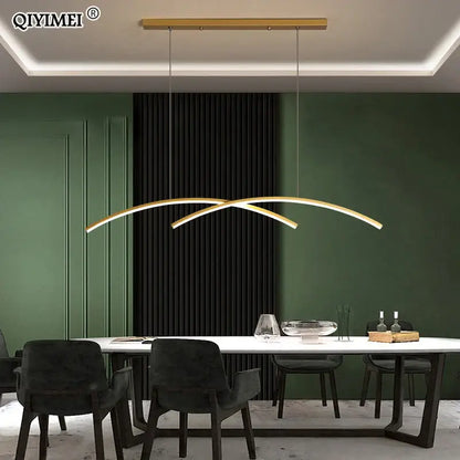 Modern arched metallic led pendant lights for kitchen with remote
