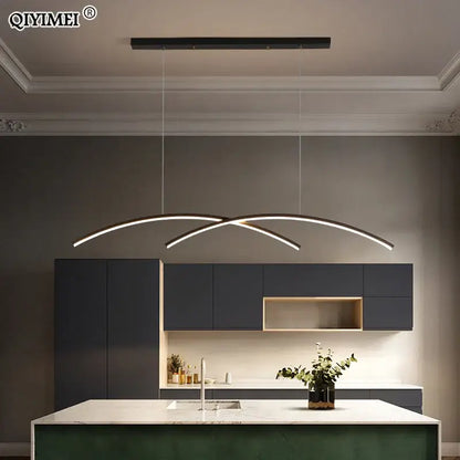 Modern arched metallic led pendant lights for kitchen with remote