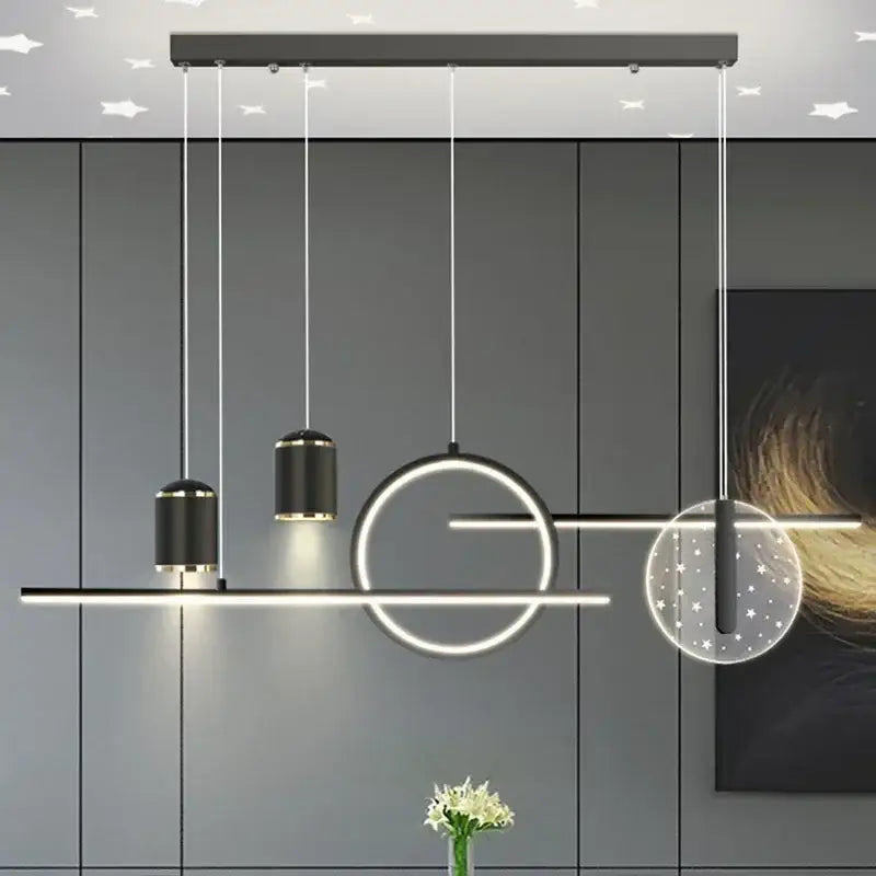 Modern black & gold led pendant lights living room circular fixture