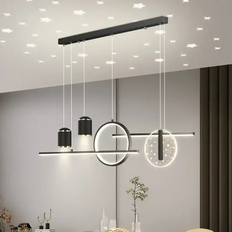 Modern black & gold led pendant lights living room circular fixture