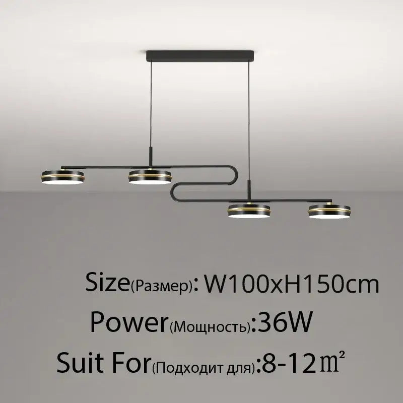 Modern black & gold led pendant lights dining room remote control