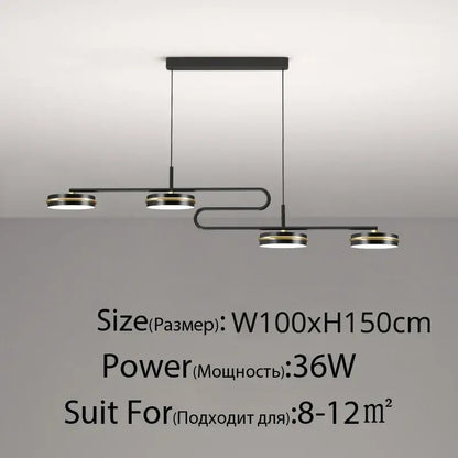 Modern black & gold led pendant lights dining room remote control