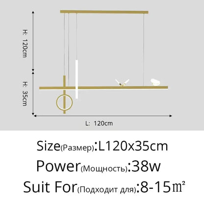 Modern black & gold led pendant lights dining room remote control