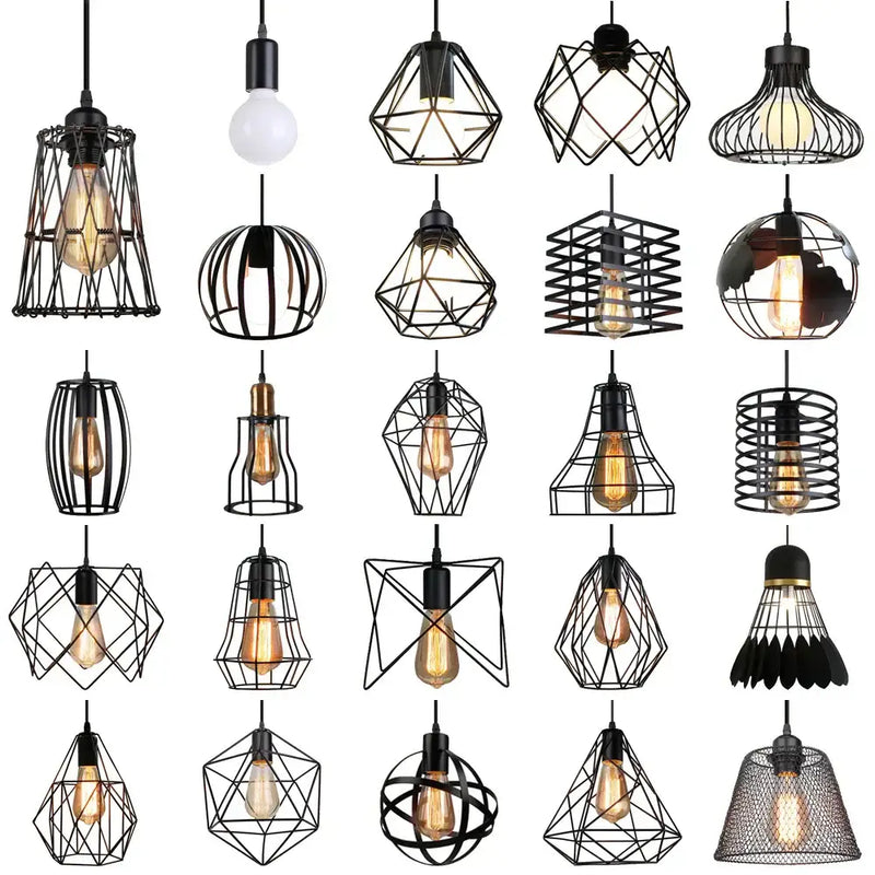 Industrial black metal cage led pendant lights kitchen hanging lamp