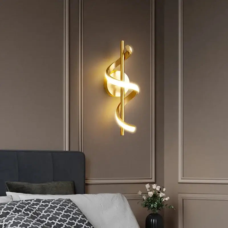Modern black spiral led wall lamps bedroom warm glow light strip
