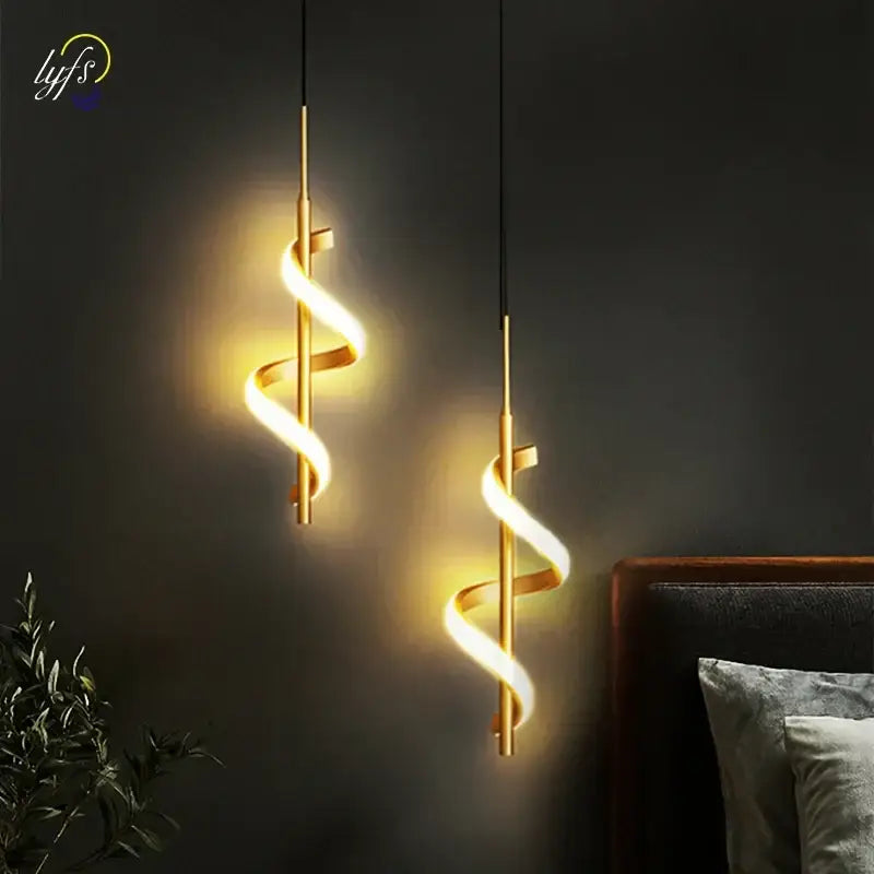 Modern black spiral led wall lamps bedroom warm glow light strip