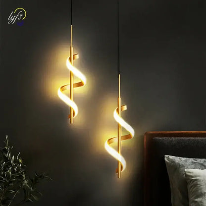 Modern black spiral led wall lamps bedroom warm glow light strip