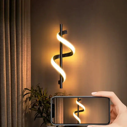Modern black spiral led wall lamps bedroom warm glow light strip