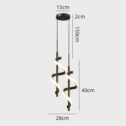 Modern black spiral led wall lamps bedroom warm glow light strip