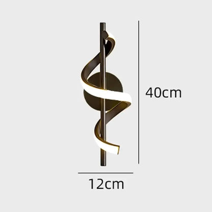 Modern black spiral led wall lamps bedroom warm glow light strip