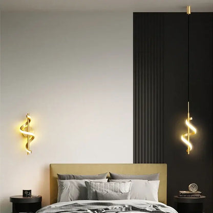Modern black spiral led wall lamps bedroom warm glow light strip