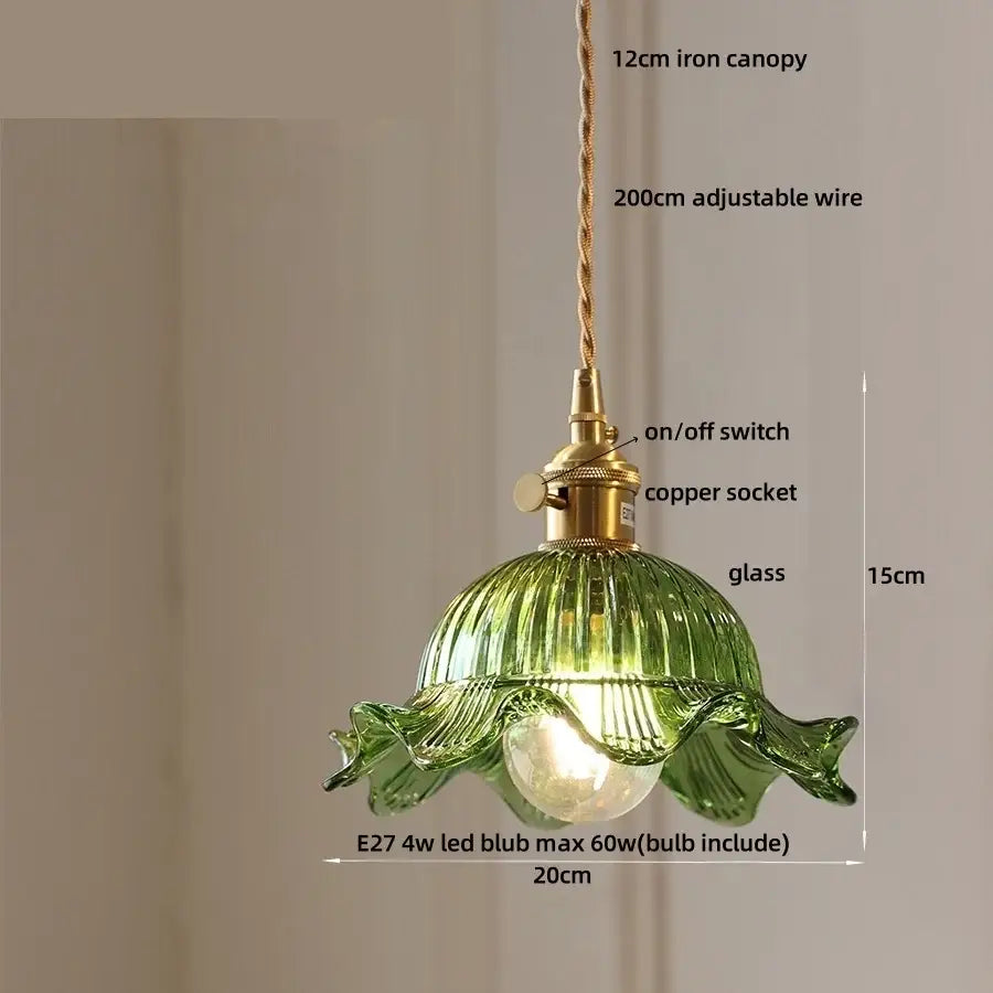 Blue ribbed glass and brass led pendant light for kitchens
