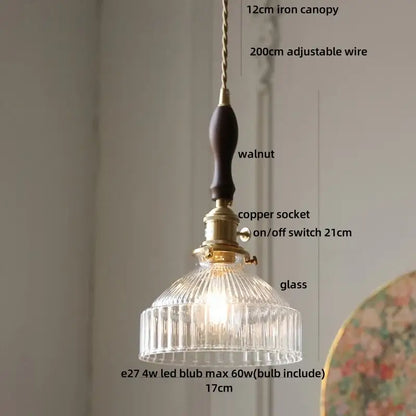 Blue ribbed glass and brass led pendant light for kitchens
