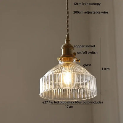 Blue ribbed glass and brass led pendant light for kitchens