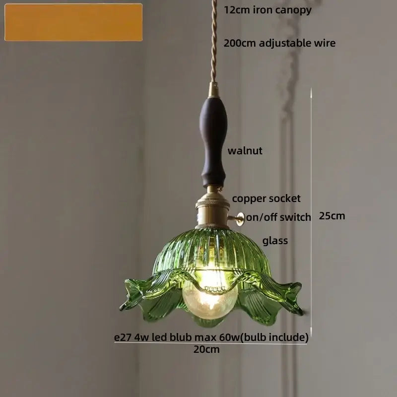 Blue ribbed glass and brass led pendant light for kitchens