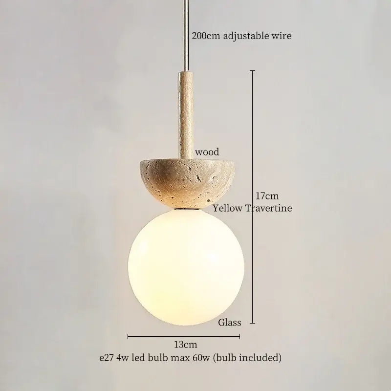 Minimalist bronze and wood led pendant lights bedroom glass lamp