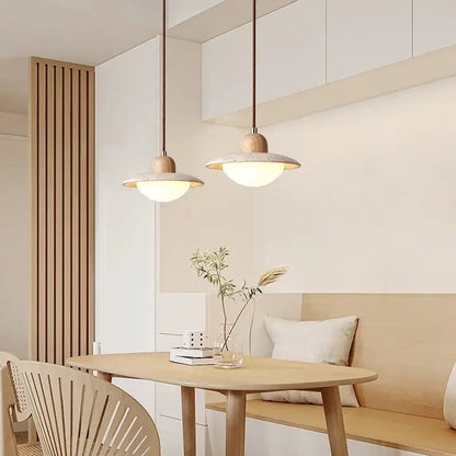 Minimalist bronze and wood led pendant lights bedroom glass lamp
