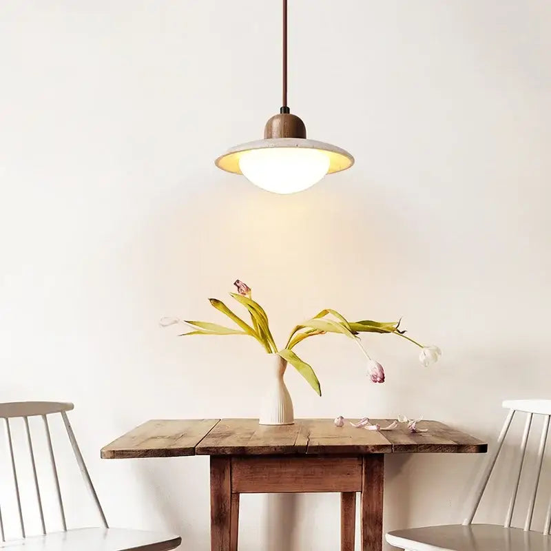 Minimalist bronze and wood led pendant lights bedroom glass lamp