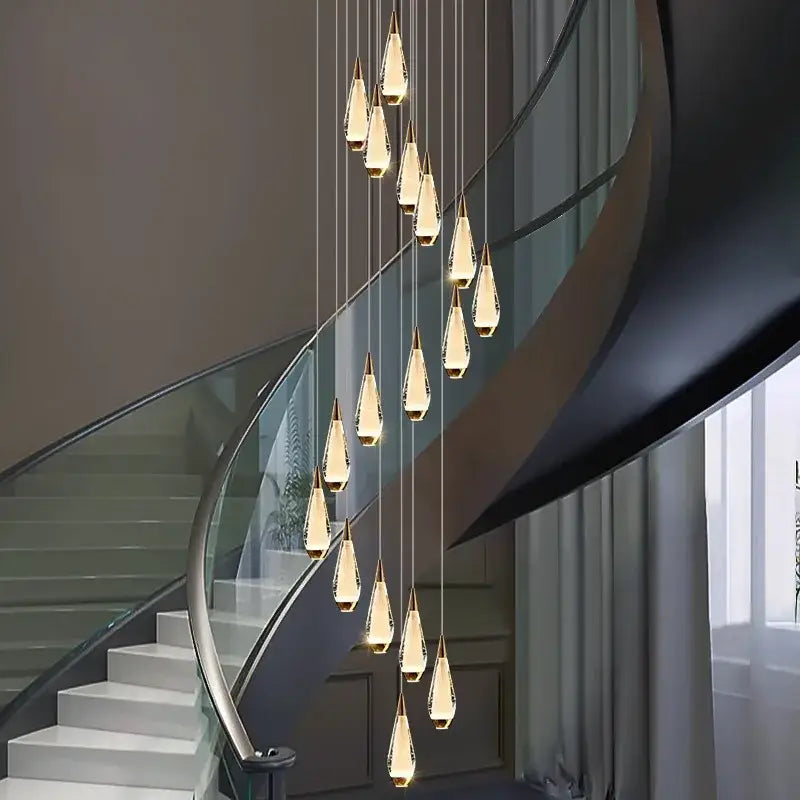 Modern gold teardrop led pendant staircase chandelier living room