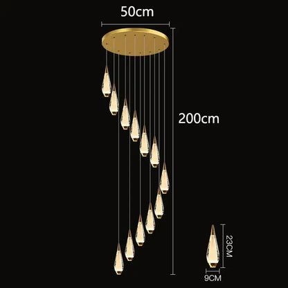 Modern gold teardrop led pendant staircase chandelier living room