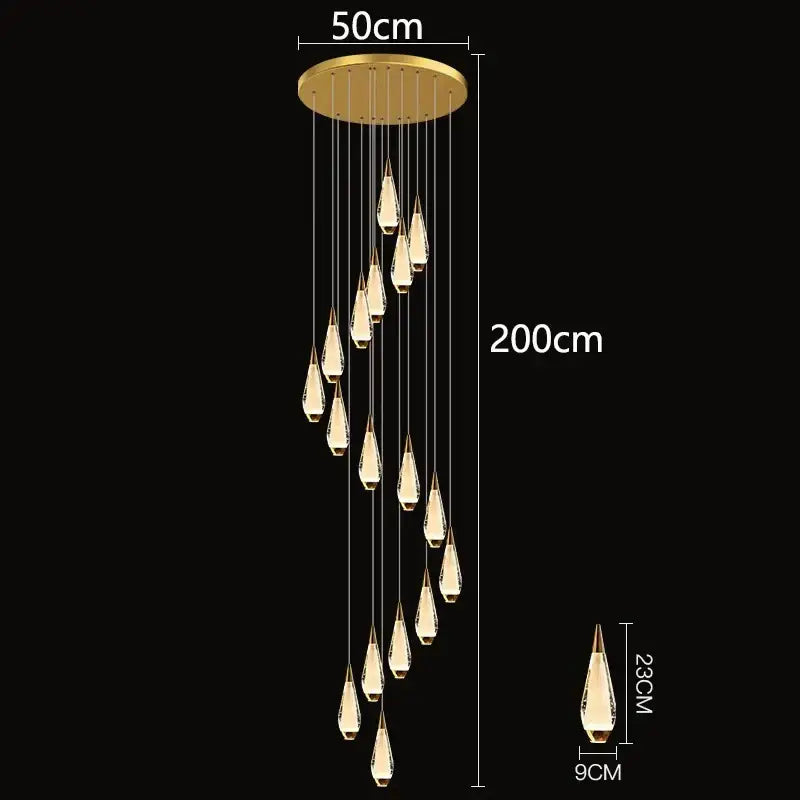 Modern gold teardrop led pendant staircase chandelier living room