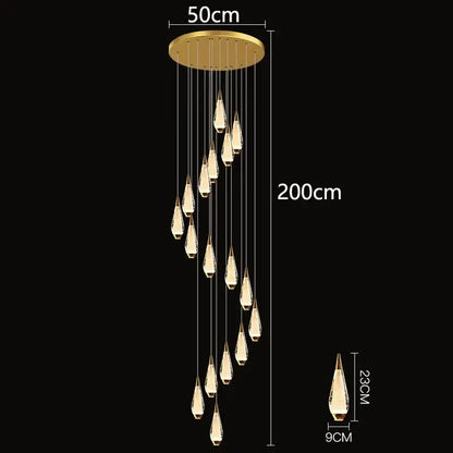 Modern gold teardrop led pendant staircase chandelier living room