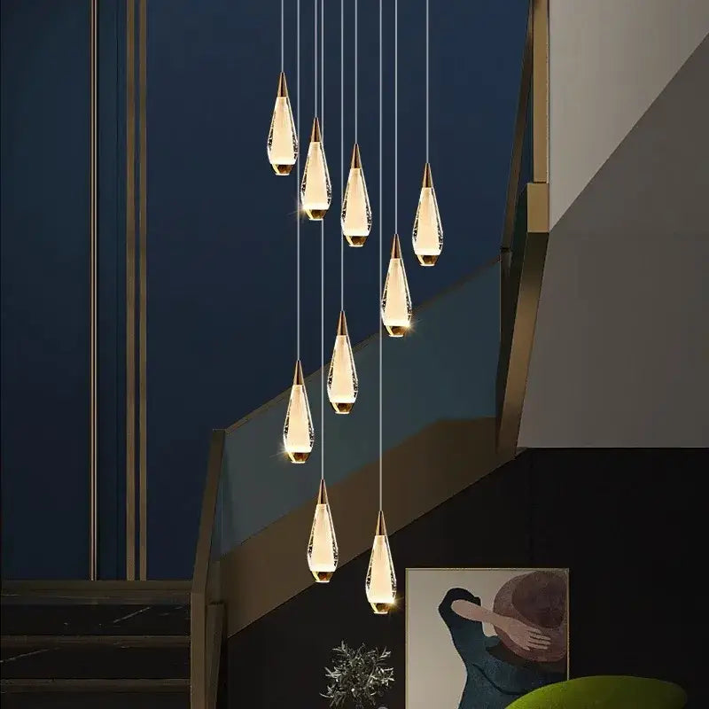 Modern gold teardrop led pendant staircase chandelier living room