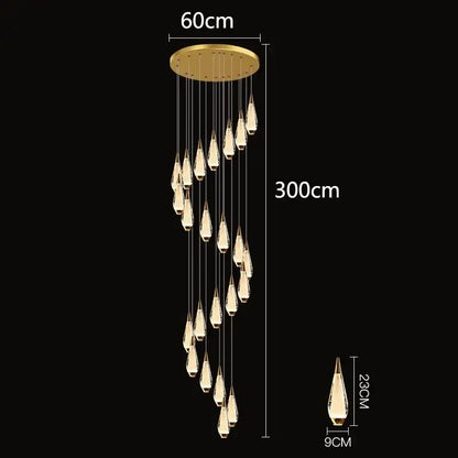 Modern gold teardrop led pendant staircase chandelier living room